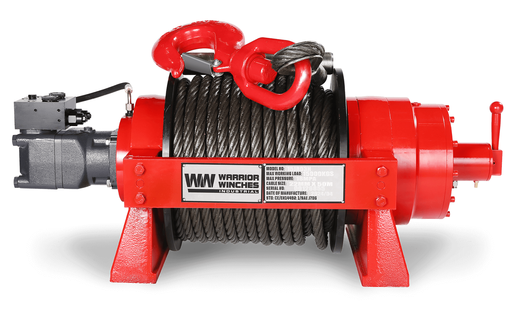 JR15 33,000 LB Industrial Hydraulic Winch - Steel Rope | Powerful