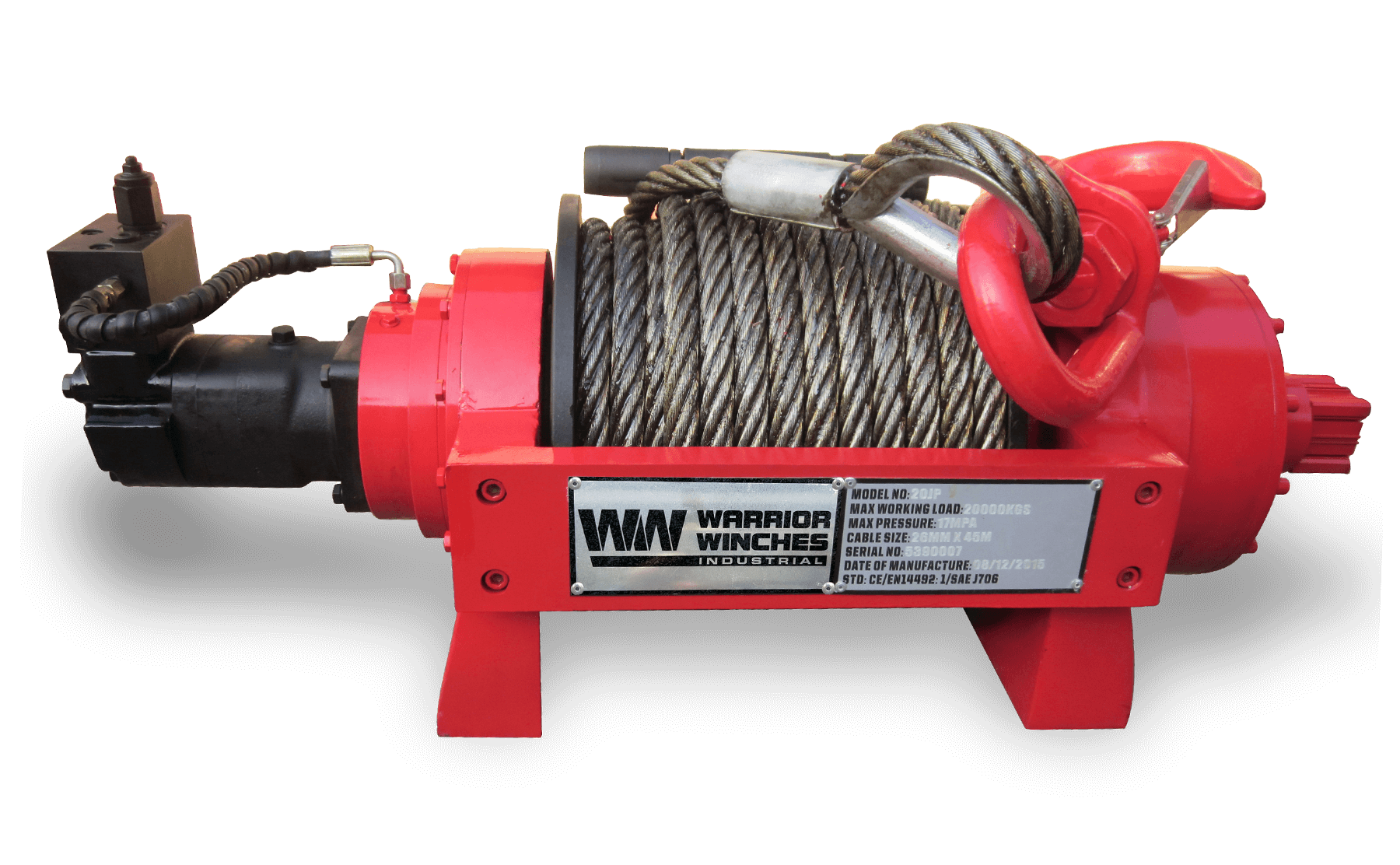 JP20 44,000lb industrial hydraulic winch with steel rope for heavy-duty recovery and commercial hauling