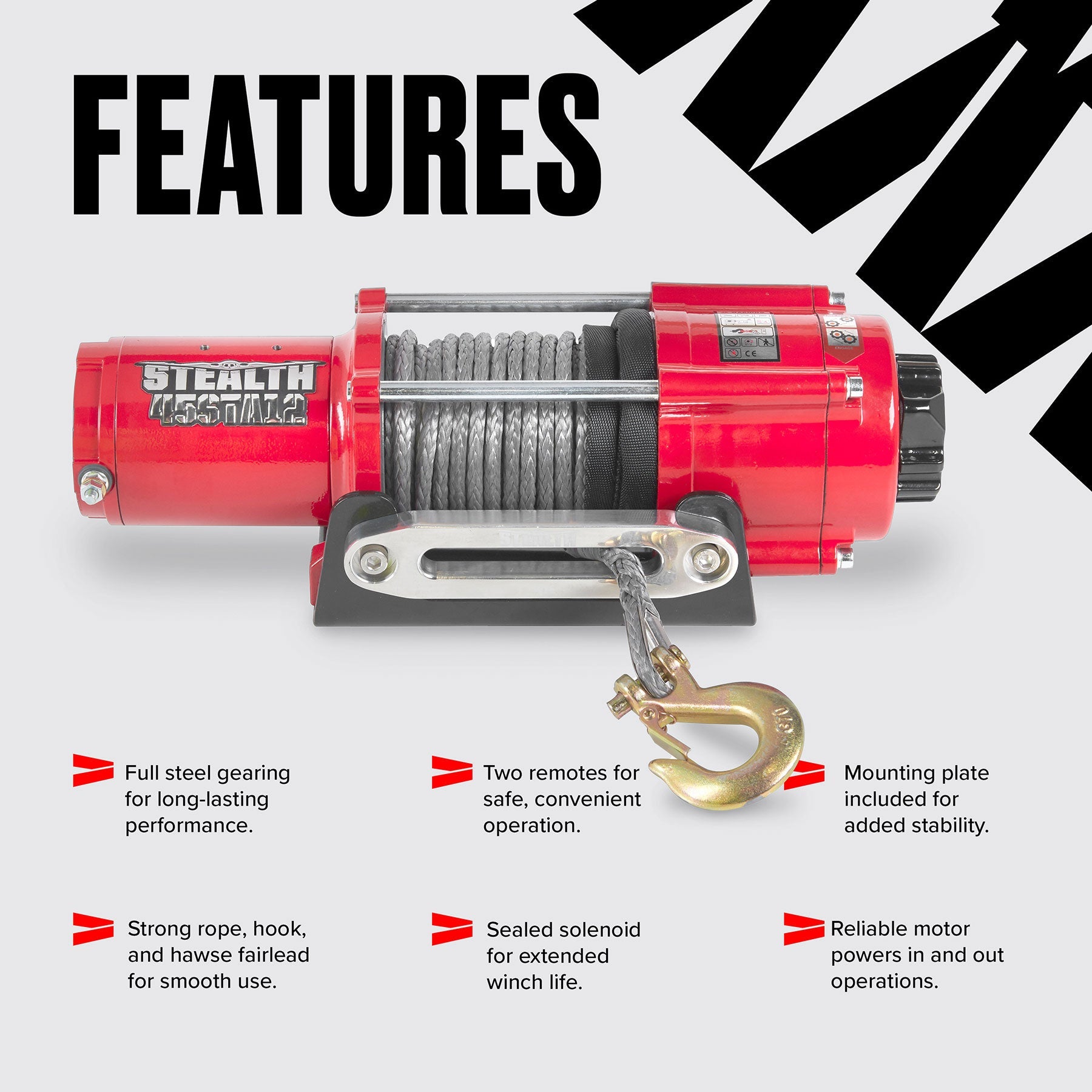 Stealth 4,500lb 12v Electric Winch - Synthetic Rope