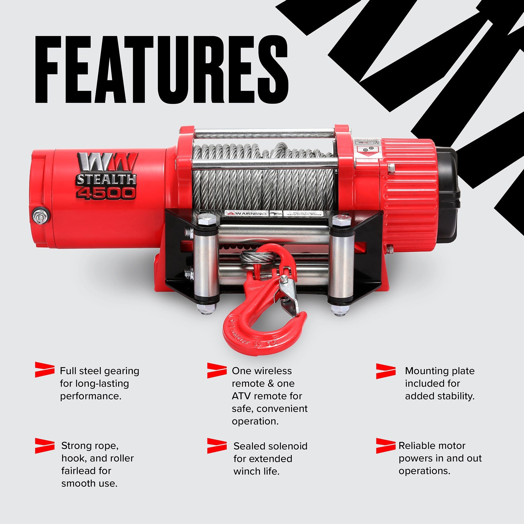 Stealth 4,500lb 12v Electric Winch - Steel Rope