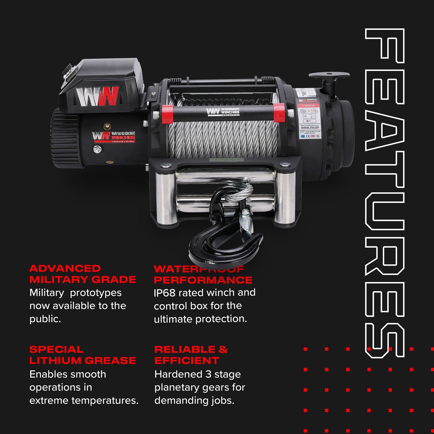 T1000 20000lb Electric Winch - 12v Steel Rope