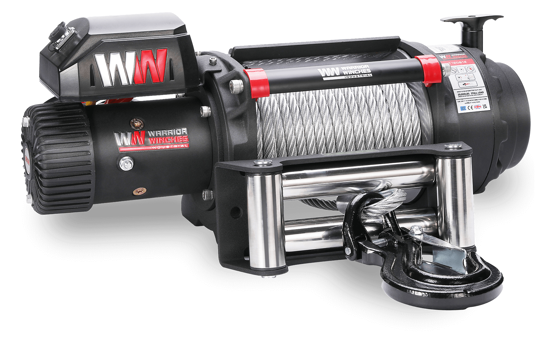 T1000 severe duty 12v electric winch with steel rope and 20,000lb capacity