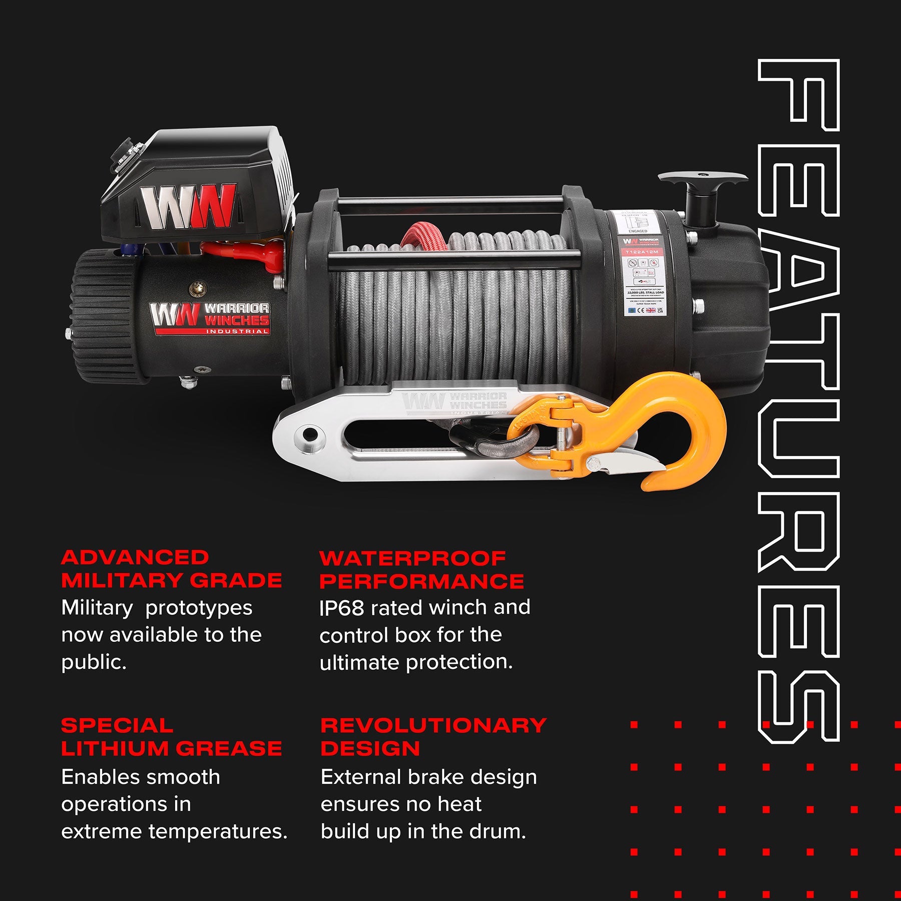 T1000 22000lb Electric Winch - 12v Synthetic Rope