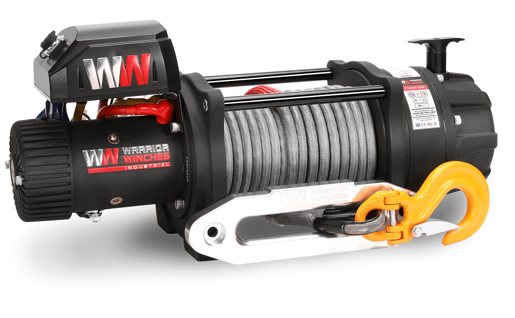 T1000 22000lb severe duty 12v electric winch with synthetic rope and heavy-duty hook