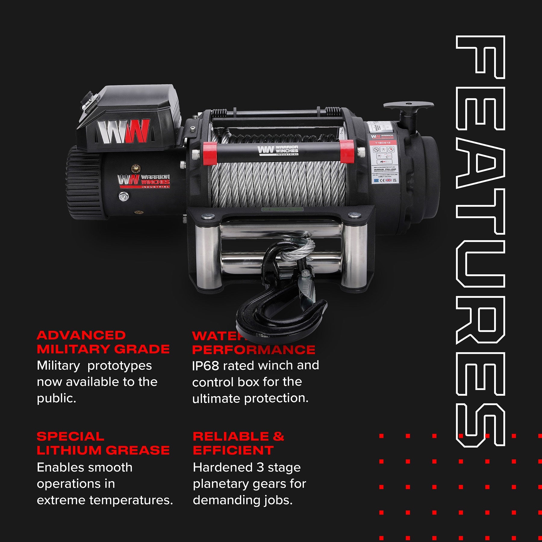 T1000 18000lb Electric Winch - 12v Steel Rope