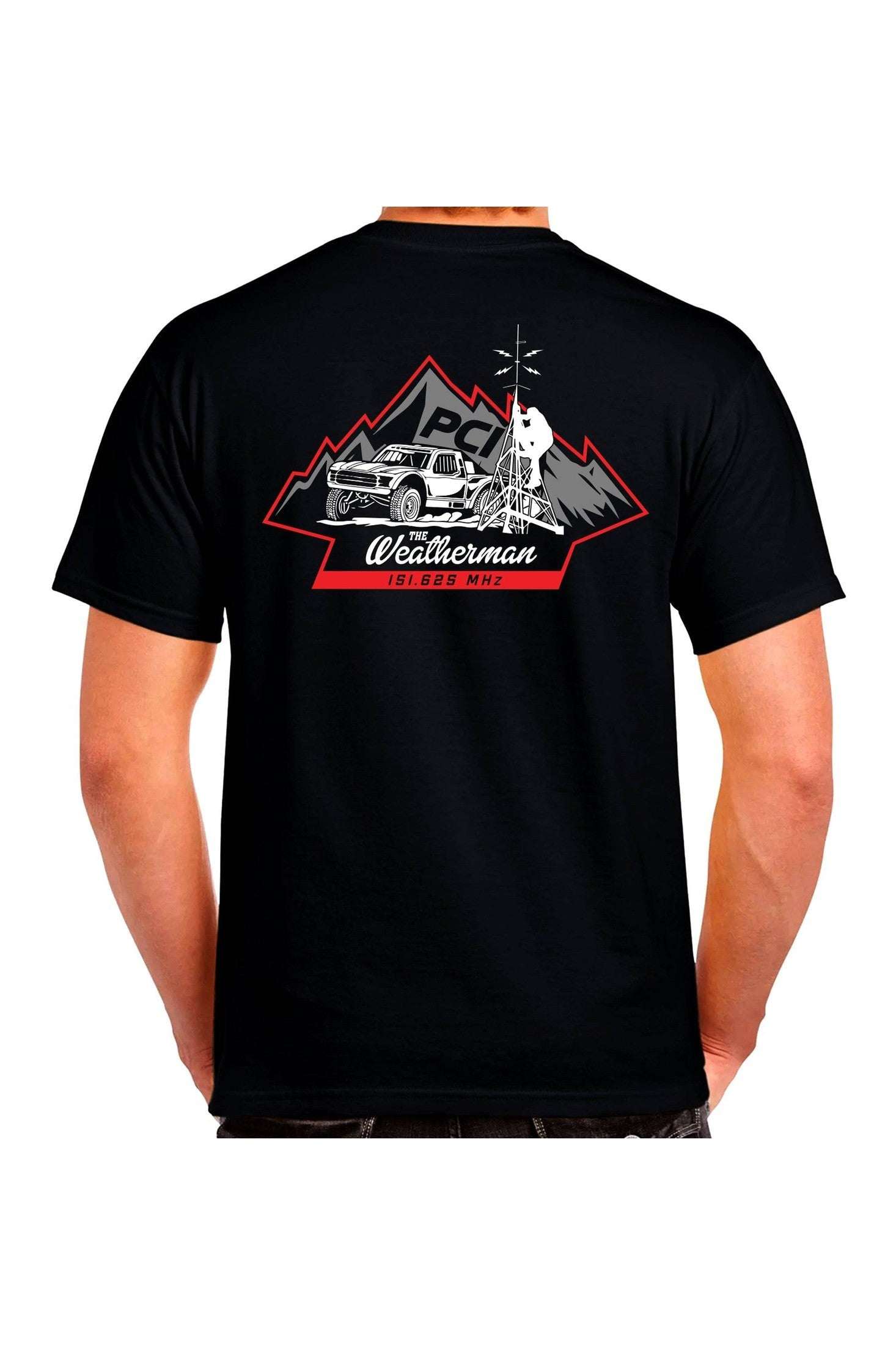 Black PCI Weatherman Tee Shirt with 151.625 classic design on back, available in Small to 3X