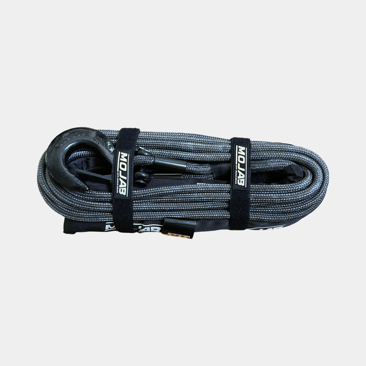 3/8 inch x 85 ft durable double braided synthetic winch rope with forged hook and black protection sleeve