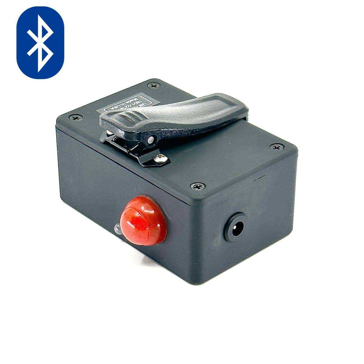 Portable Bluetooth wireless receiver with large push-to-talk button for helmet intercom and two-way radio communication