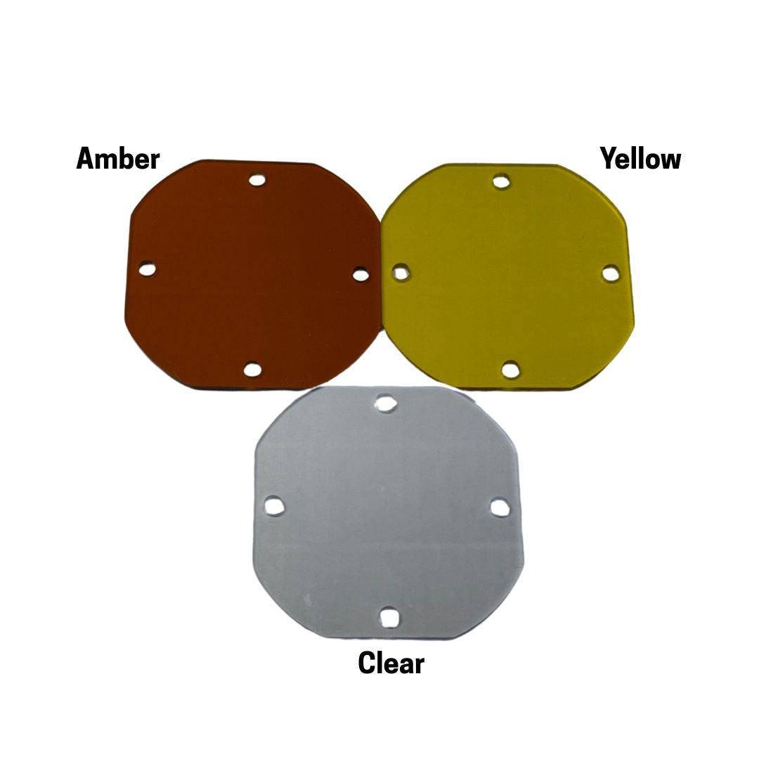 X Jr Mini LED Pod replacement lenses in amber, yellow, and clear colors
