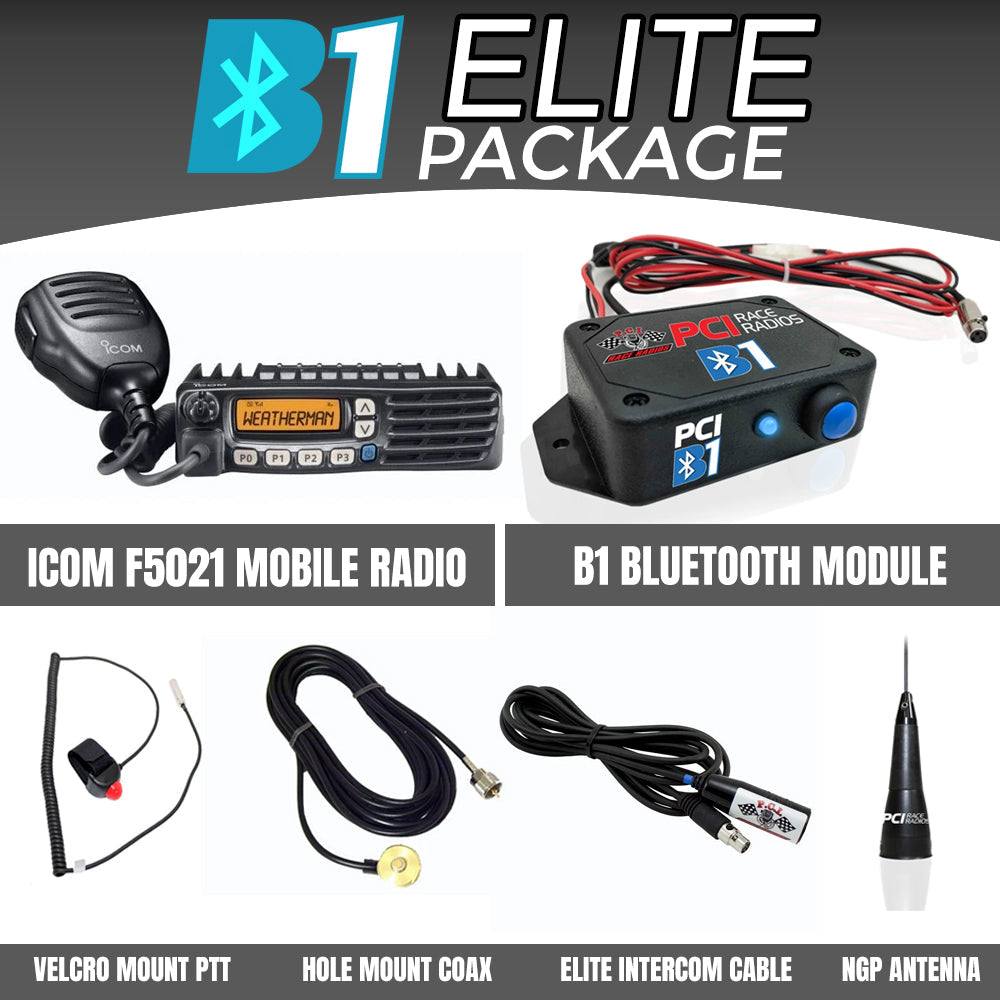 PCI Elite B1 Package Bluetooth communication module with Icom F5021 radio and helmet cable for single seat vehicles