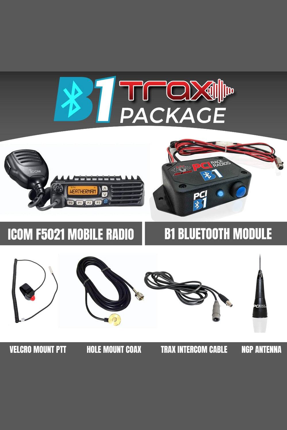 Bluetooth Module for Single Seat Vehicles with Icom F5021 Mobile Radio and Accessories.