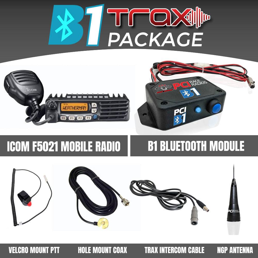 PCI Trax B1 Bluetooth module with Icom F5021 radio and helmet cable for single seat vehicles