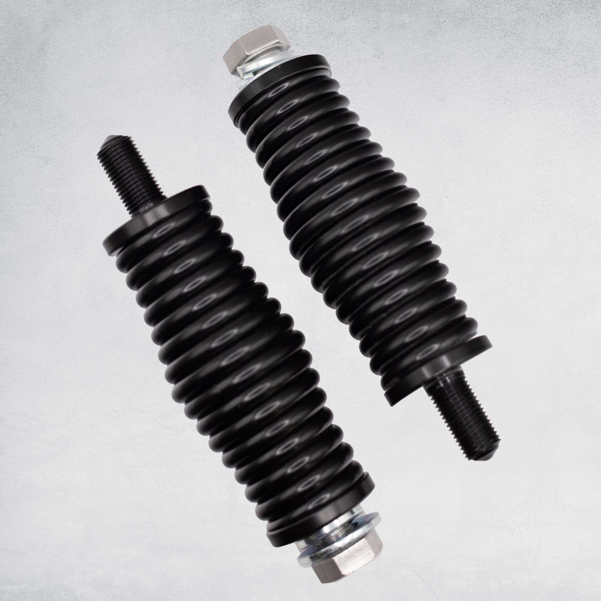 Marshin Whips Spring Mounts black coil springs with threaded ends for impact absorption and whip protection.
