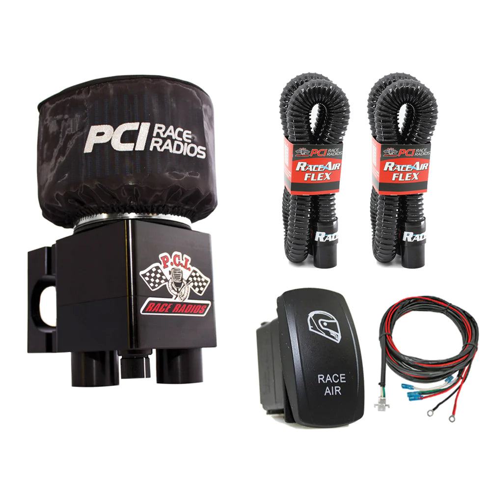 RaceAir Boost Package helmet fresh air system with variable speed control and mounting brackets