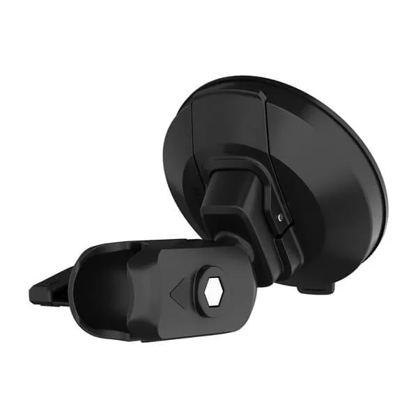 Garmin Suction Cup Mount attached to a vehicle windshield holding a 10-inch compatible device for navigation