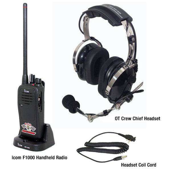 Crew Chief Package Icom F1000 radio with black crew chief headset and radio interface cable for race communication