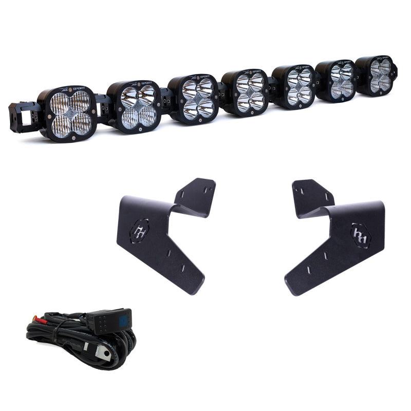 Baja Designs 7XL roof mount light kit on 2024 Can-Am Maverick R with adjustable LED bar and mounting brackets