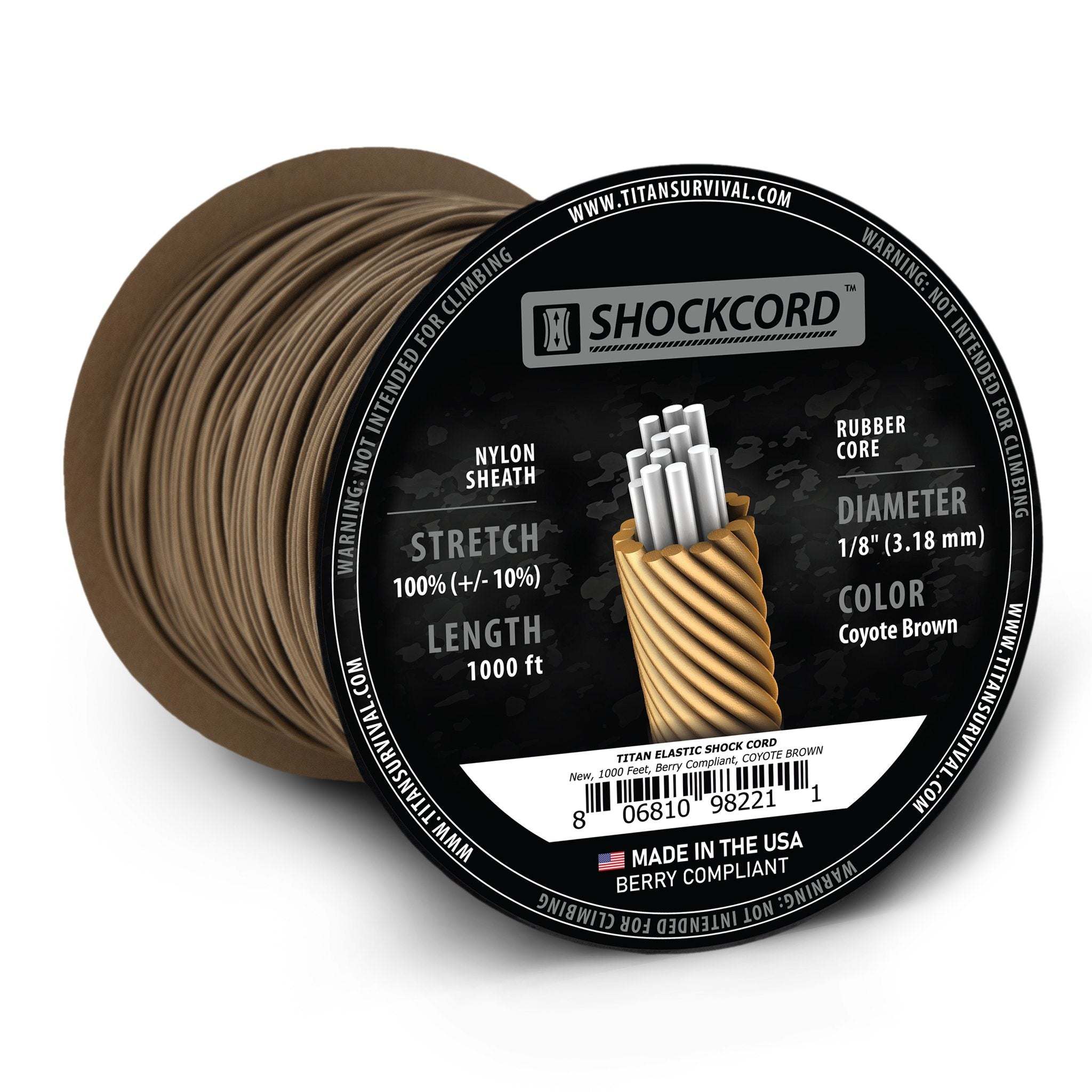 ShockCord, 1000 FT MIL-SPEC Spool | 1/8" Diameter, Coyote Brown