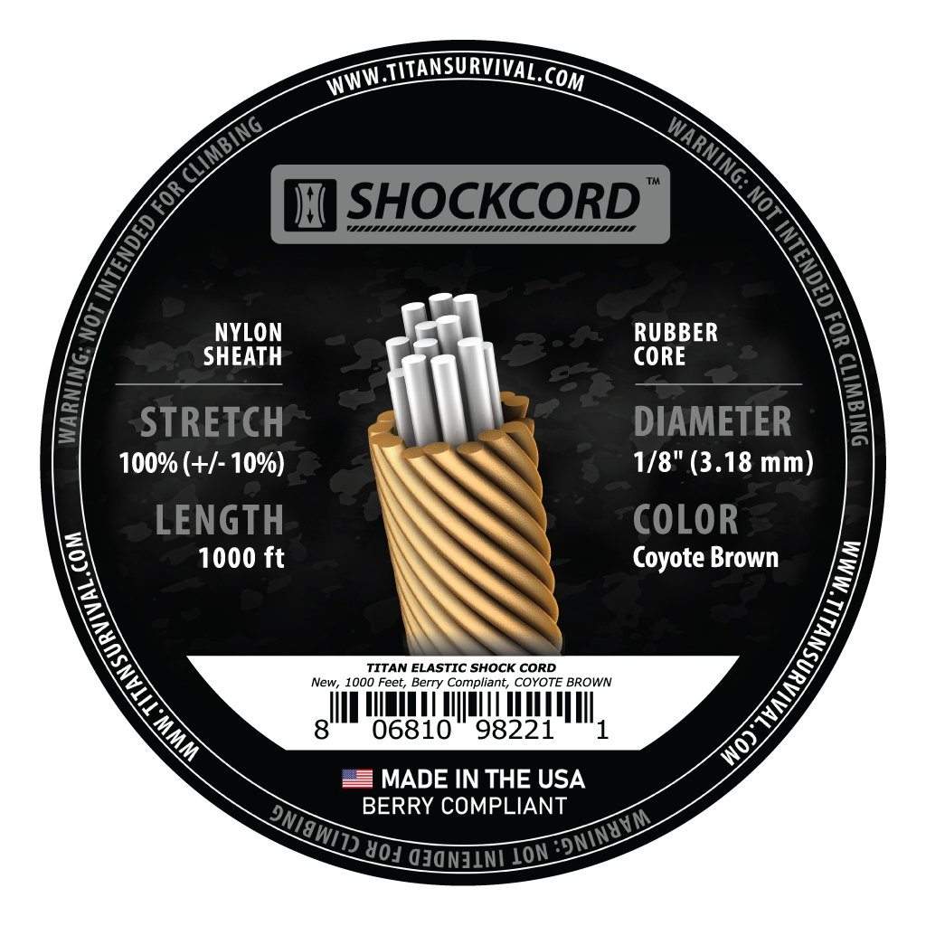 ShockCord, 1000 FT MIL-SPEC Spool | 1/8" Diameter, Coyote Brown