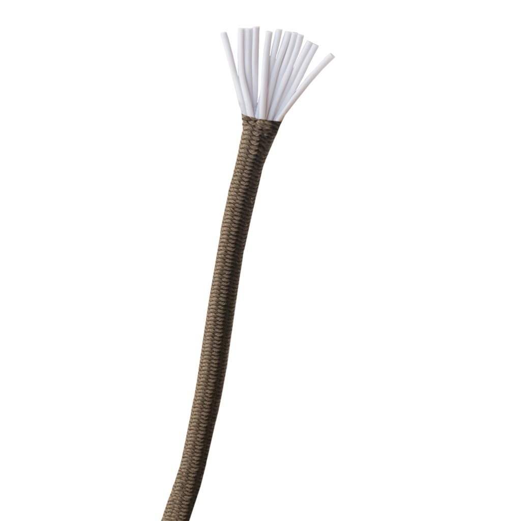 1/8" Olive-drab shock cord showing nylon sheath and rubber core.