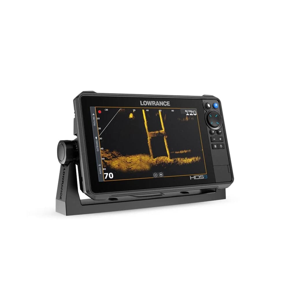 Lowrance HDS Pro 9 with SolarMAX IPS HD display and 9-inch touchscreen showing GPS navigation