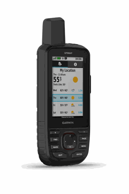Garmin GPSMAP 67i rugged GPS satellite communicator with touchscreen display and antenna.