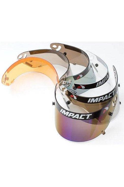 Replacement Impact Shield for Impact Air Draft, 1320, and Evo helmets, featuring UV-stabilized optical polycarbonate.