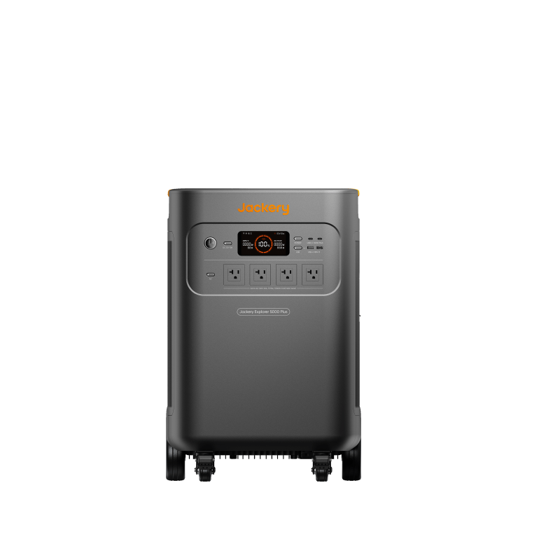 Jackery Explorer 5000 Plus solar generator powering major home appliances with 5040Wh capacity and 7200W rated power