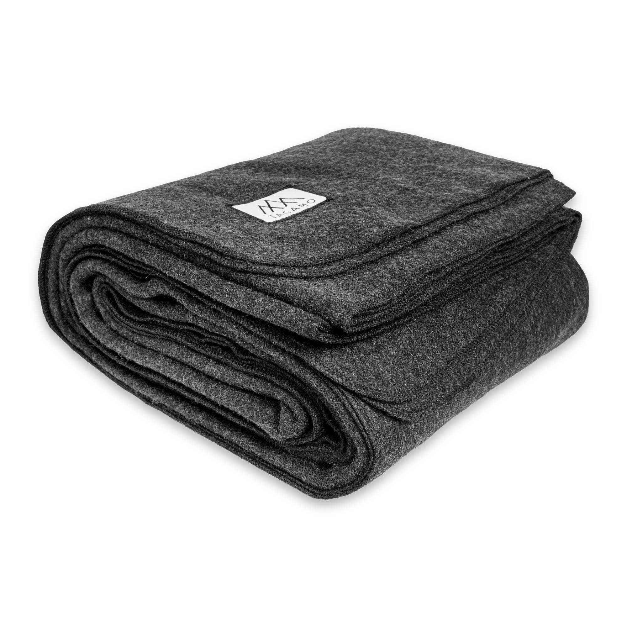 Military-style wool blanket in charcoal grey, oversized twin, fire-resistant, durable, outdoor-ready for camping and emergencies.