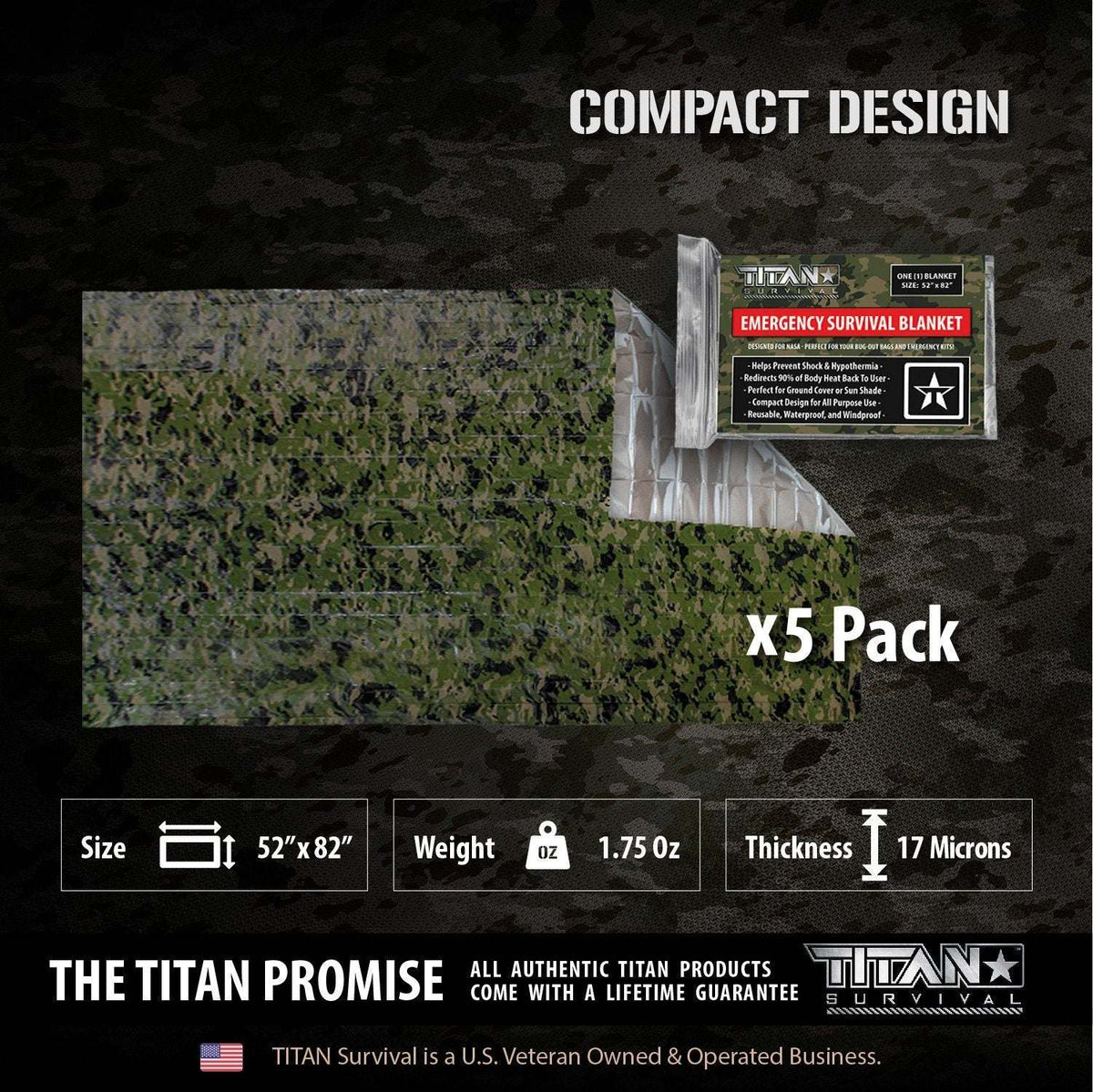 Emergency Survival Blankets, 5-Pack - NASA Inspired Mylar by TITAN