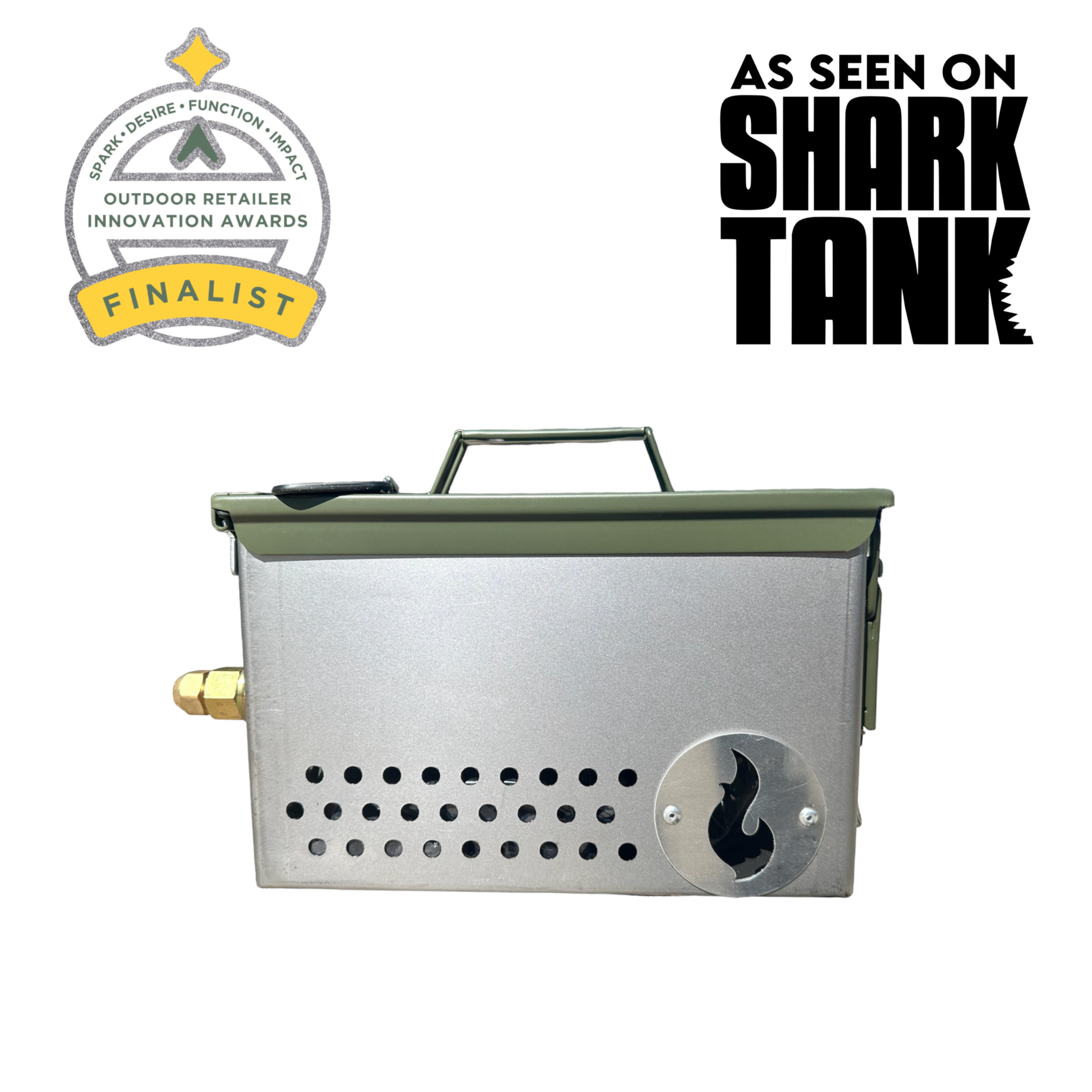 Naked LavaBox unpainted portable camping stove with dual burner and regulator hose, rust-resistant and fire-ready design