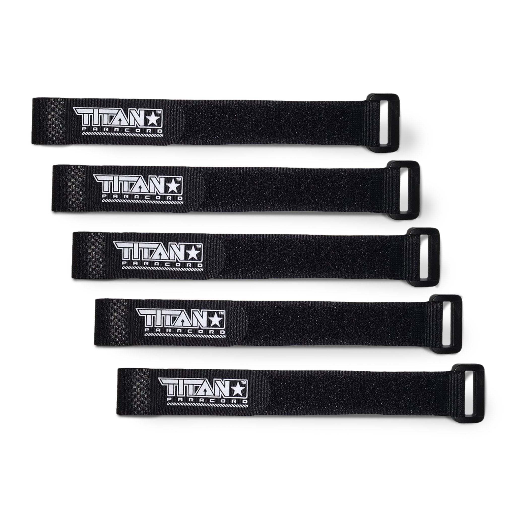 Black paracord fasteners with hook and loop, 5-pack by TITAN Survival.