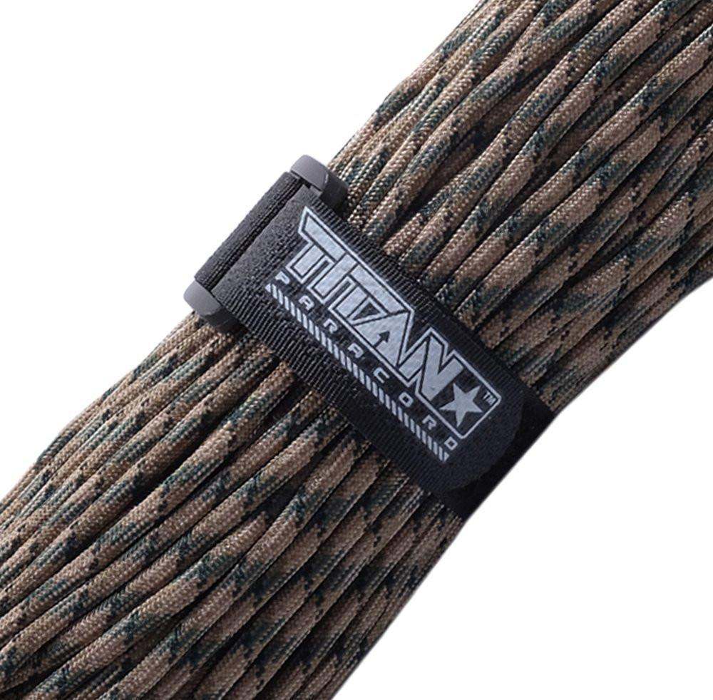 Paracord secured with TITAN Survival black hook and loop fastener strap.