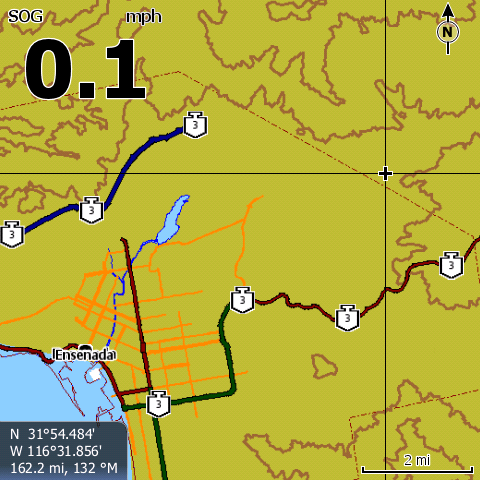 Baja Topo Software V2 map showing street detail and topo lines for Baja Peninsula compatible with Elite, Trophy, Globalmap, and HDS Gen 1 and 2 devices