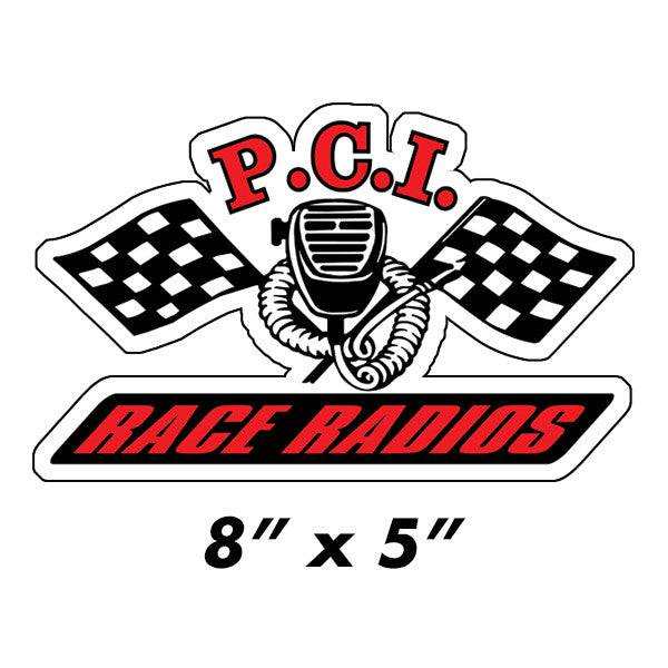 8x5 inch PCI Contingency die cut sticker promoting race contingency prizes