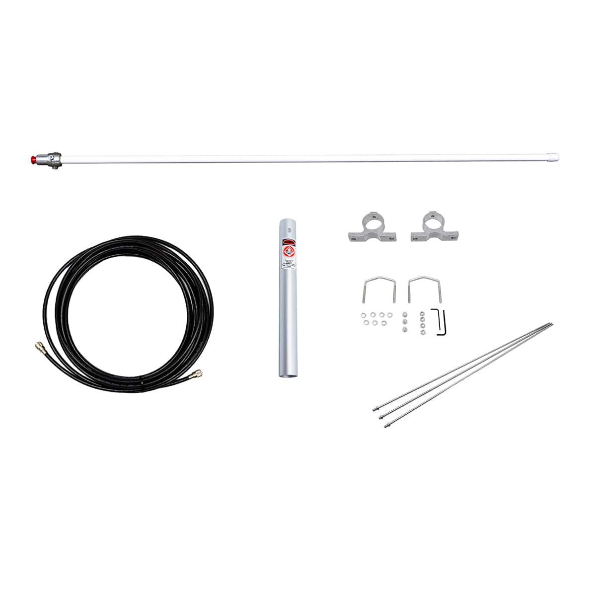 VHF base antenna package with fiberglass antenna, 4.5 dB gain, and 35ft coax cable for reliable communication