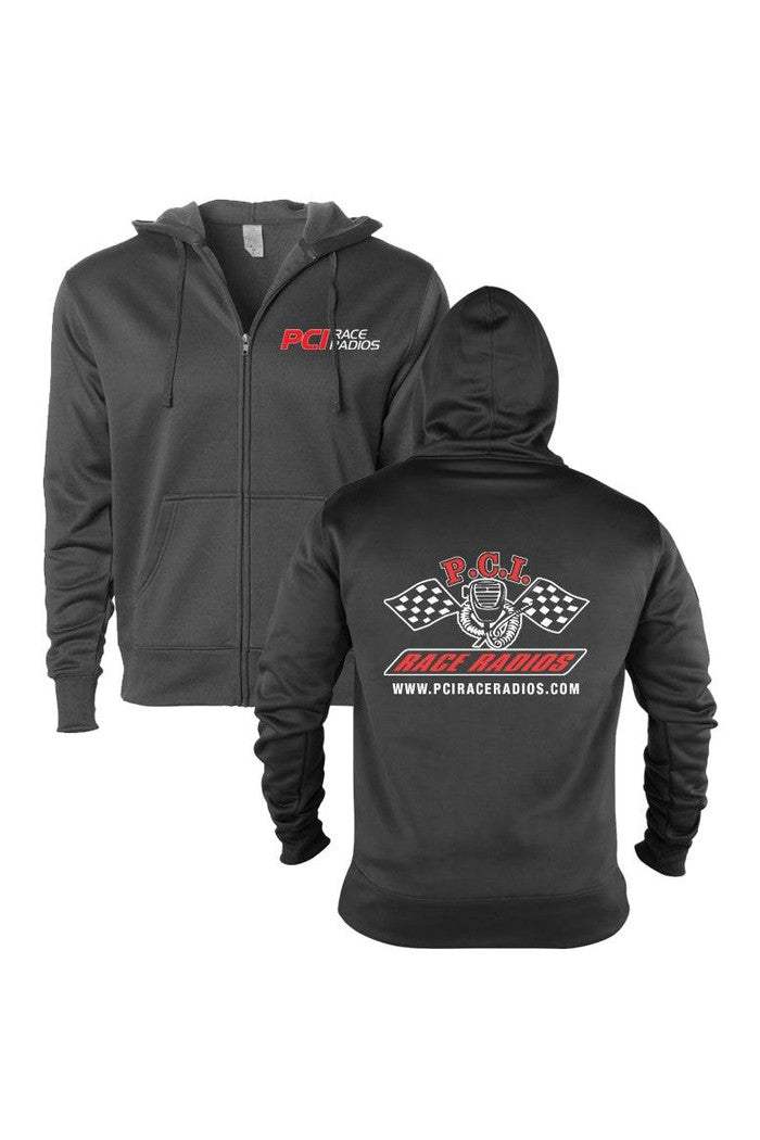PCI Zip Up Hoodie, water-resistant fleece, slim fit, adult and youth sizes.