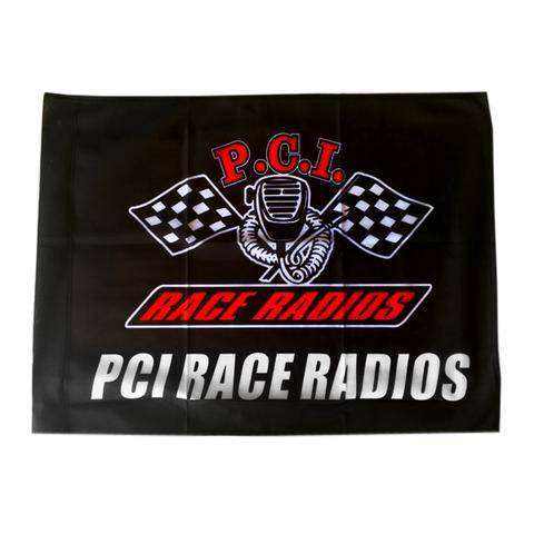 PCI Whip Flag mounted on vehicle flying high on trail