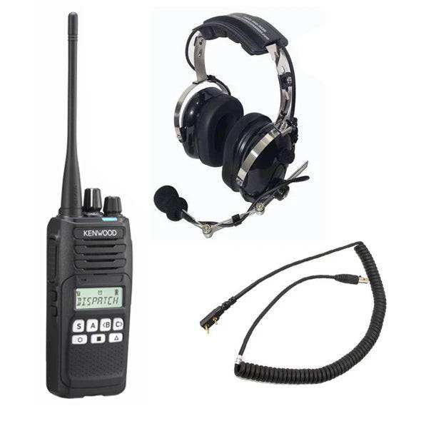 Kenwood Crew Chief Package with NX-1200 radio, black headset, and coil interface cable for racing communication