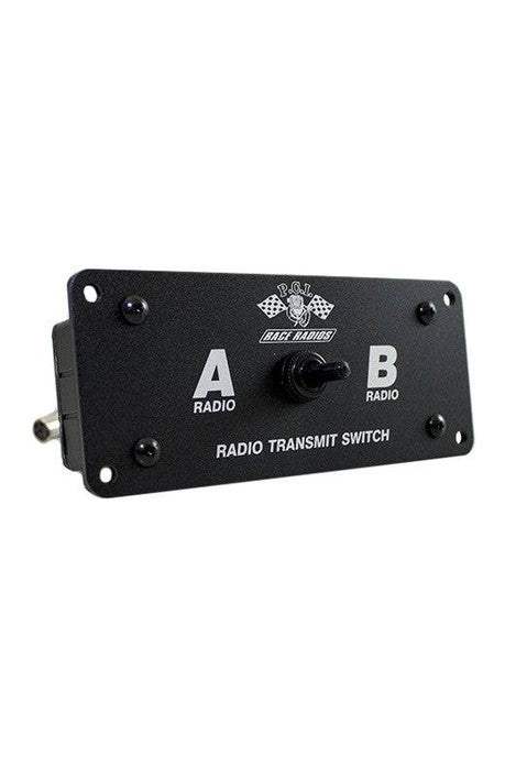 Dual Radio switch box with dual microphone gain adjustments for radio inputs.