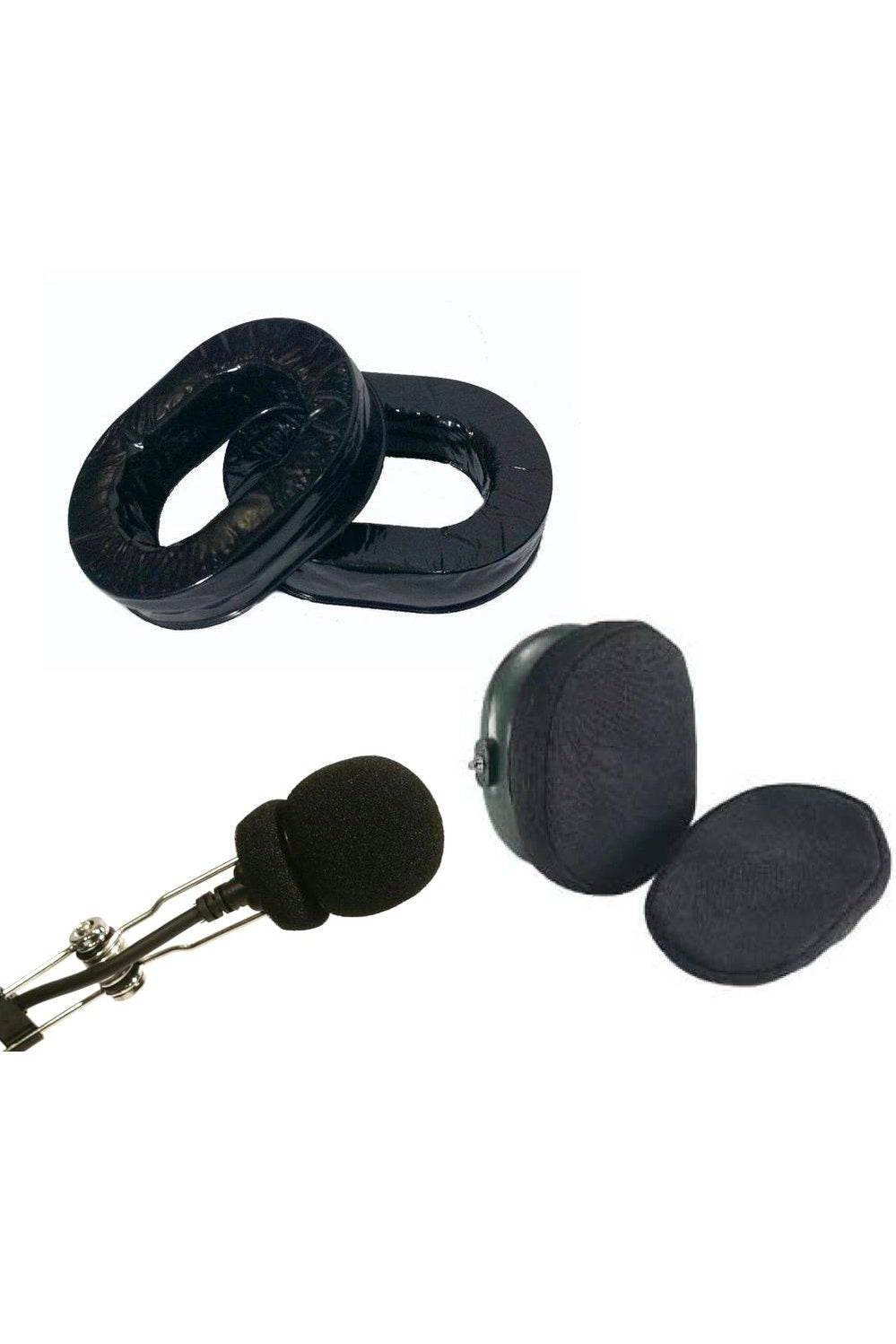 Gel ear seals, cloth ear covers, and foam mic sock from PCI's Headset Refresh Kit.