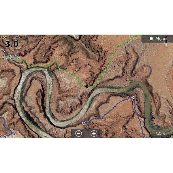 Moab Lowrance Map SD card with HD trail imagery for GPS systems showing 55 trails including Strike Ravine and Fins and Things