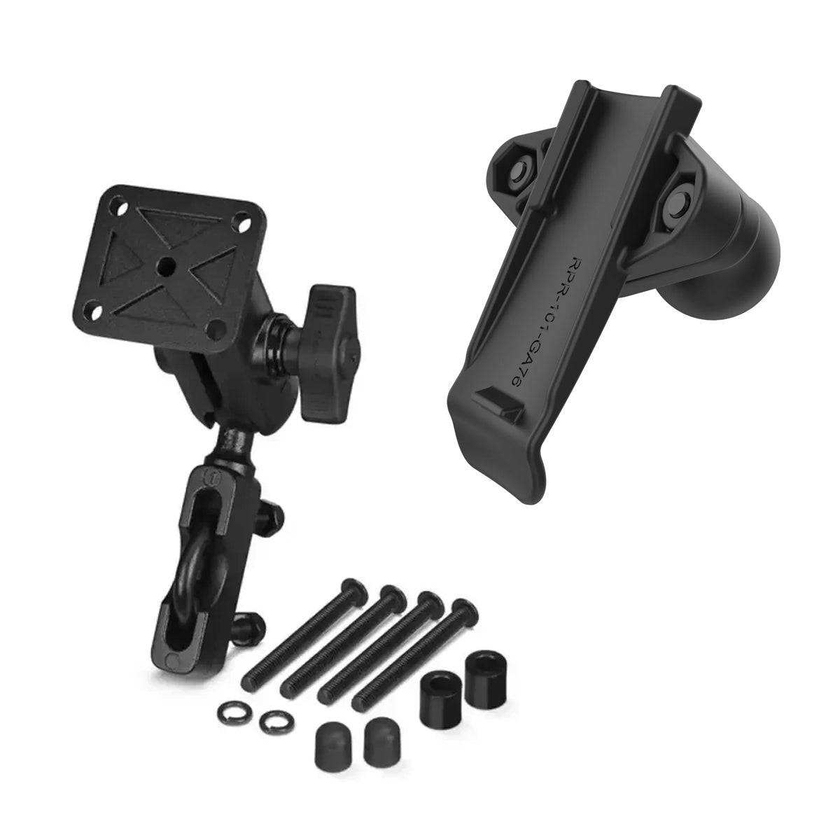 Moto Handlebar Mounting Kit for Garmin GPSMAP 67i on motorcycle handlebar with bracket and adapter