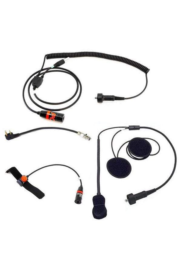 PCI Motorcycle Kit for Kenwood BaoFeng radios with wiring and accessories for motorcycle communication integration.