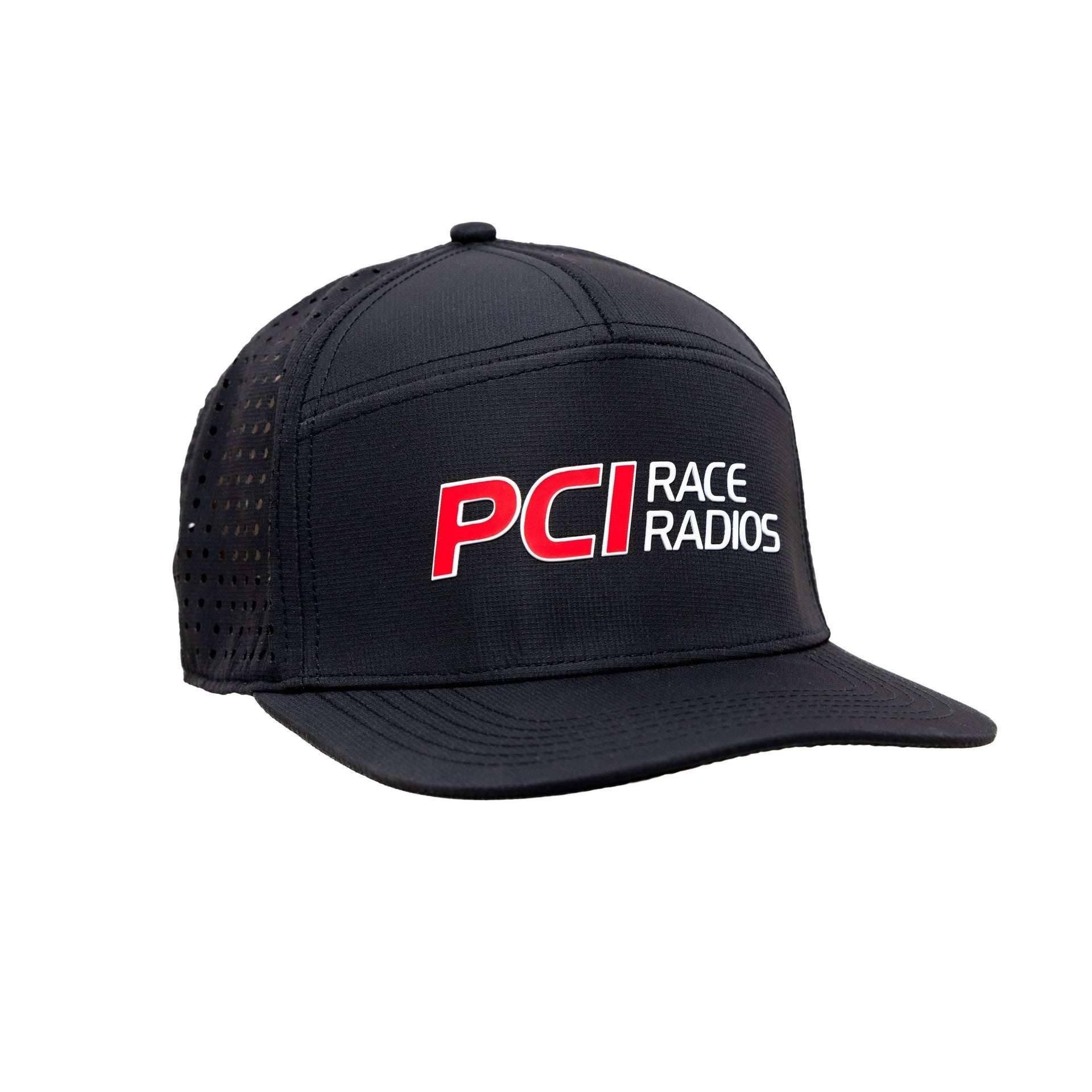 Lightweight PCI Tech Hat with laser-cut breathable panels and heat-pressed logo