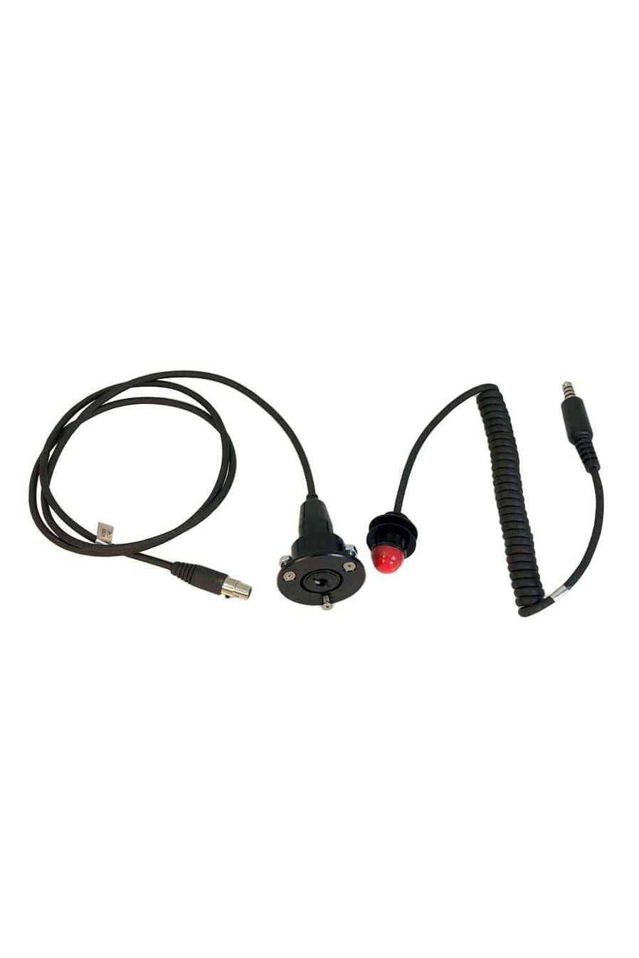 Quick disconnect steering wheel PTT with flexible coil cord and flush mount bracket.