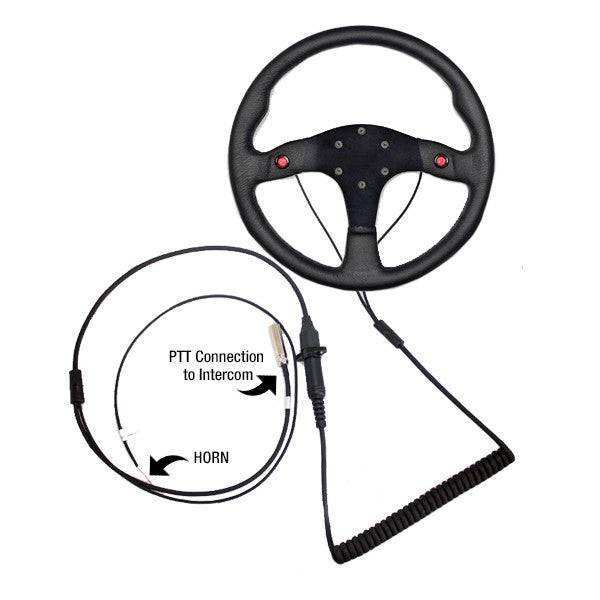 Quick disconnect steering wheel wiring assembly with two wires for PTT and horn connection