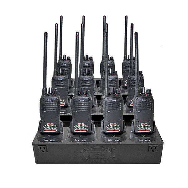 Pack of 12 Icom Hand Held VHF and UHF Radios with chargers and Fuel Pad station