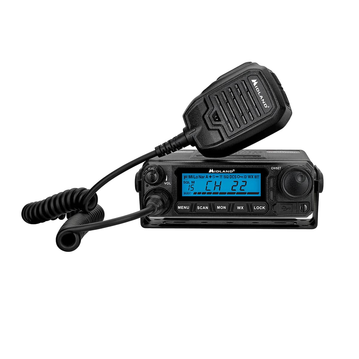 Midland MXT500 mobile radio with waterproof design and 50W power for extended GMRS communication