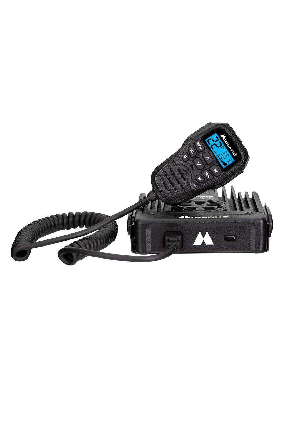Midland MXT575 Remote Radio with control microphone and backlit display.